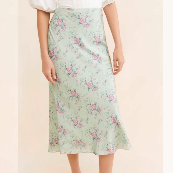 NWT Maison Amory Romance Slip Skirt - Green Floral - Picture 4 of 8